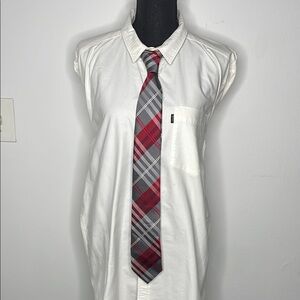 GEOFFREY BEENE Red and Gray Plaid Tie
